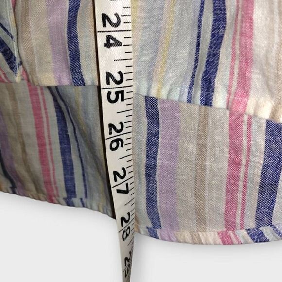 Chicos Womens Top Sz 8 Linen Stripes 3/4‎ Sleeves Button Front Pocket Casual - Picture 9 of 10